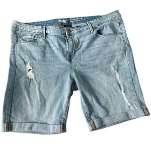 Mossimo Supply Co Blue Jean Shorts Distressed Mid- Rise Bermuda Size 18